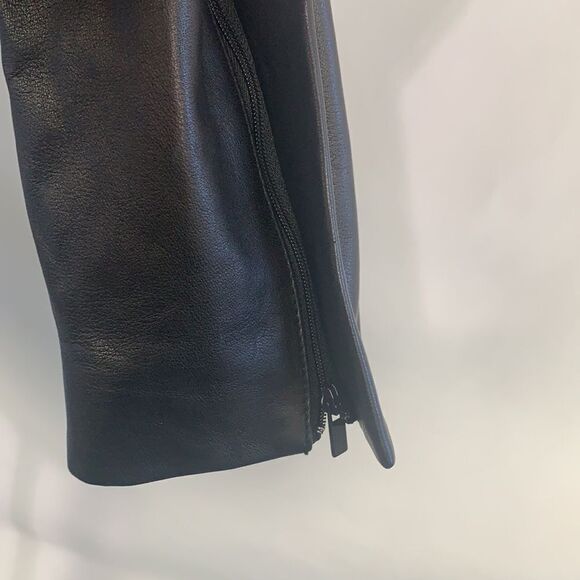 Diane Von Furstenberg black leather with pleated collar jacket - Picture 9 of 12